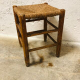 Tabouret bas ancien paillé