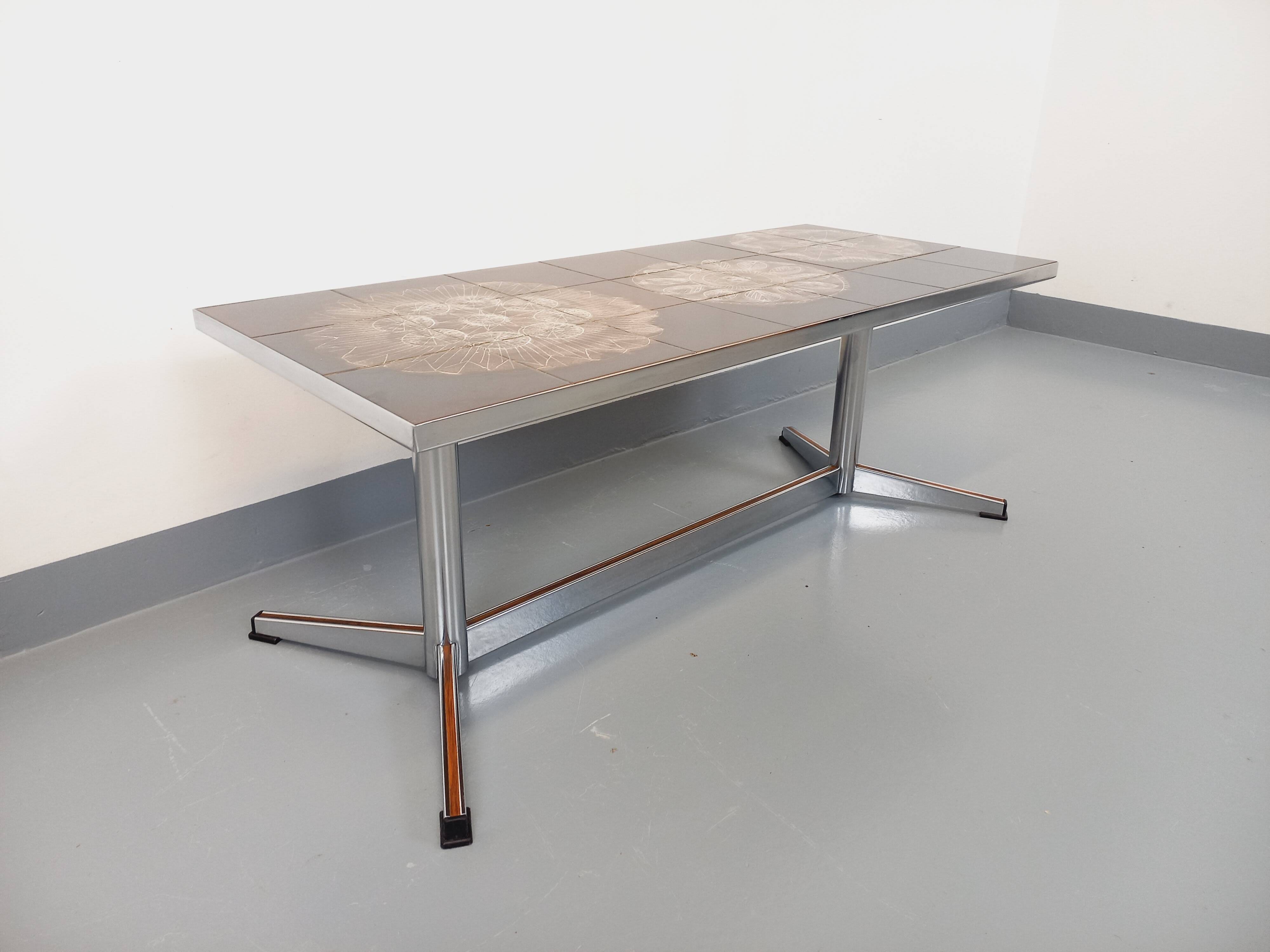 Vintage ceramic and chrome metal coffee table from the 70s