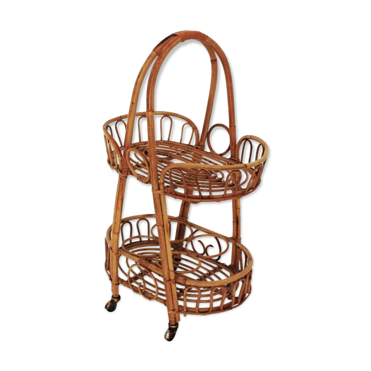 Aperitif service trolley vintage dessert in rotin osier vintage 1960 mid-century furniture