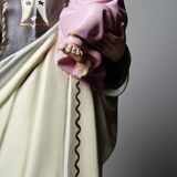 Statuette stuc ND du Mont Carmel, ateliers Olot, yeux en verre, 1920-1930