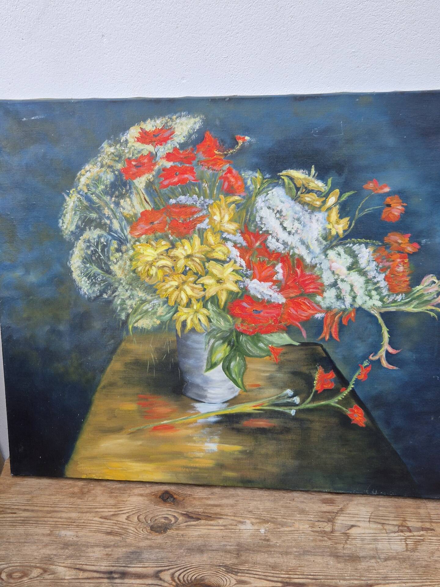 Large Vintage Floral Still Life Oil Painting
