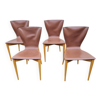 4 chaises design cuir caramel
