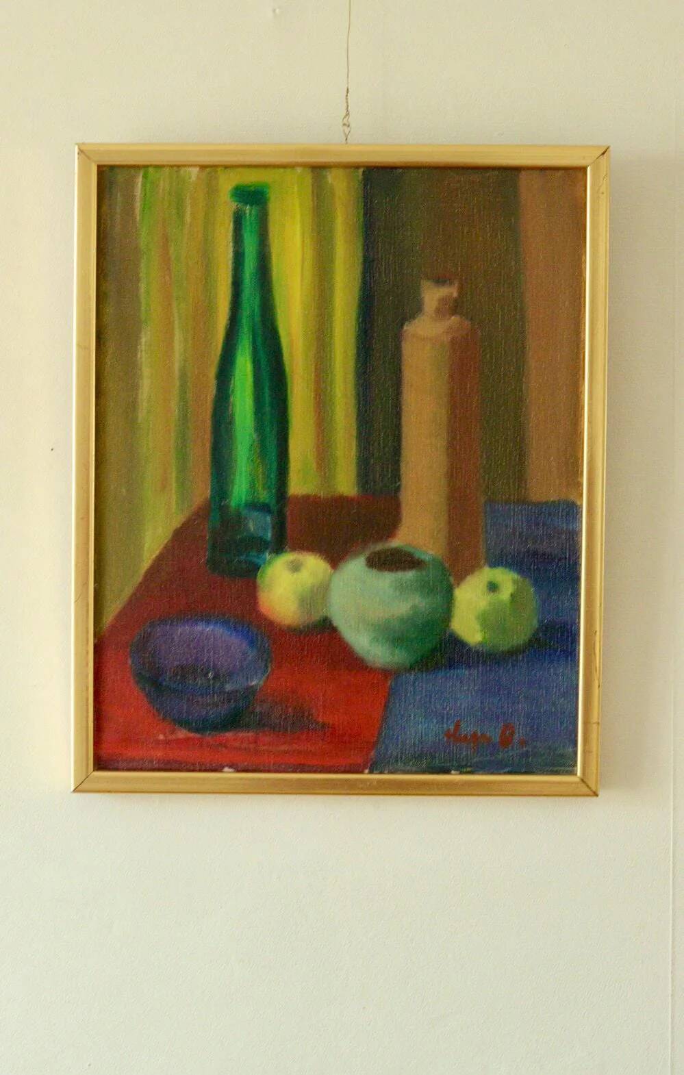 Oil on Swedish canvas "Still Life 'Bottles and Apples', Hugo Olson"