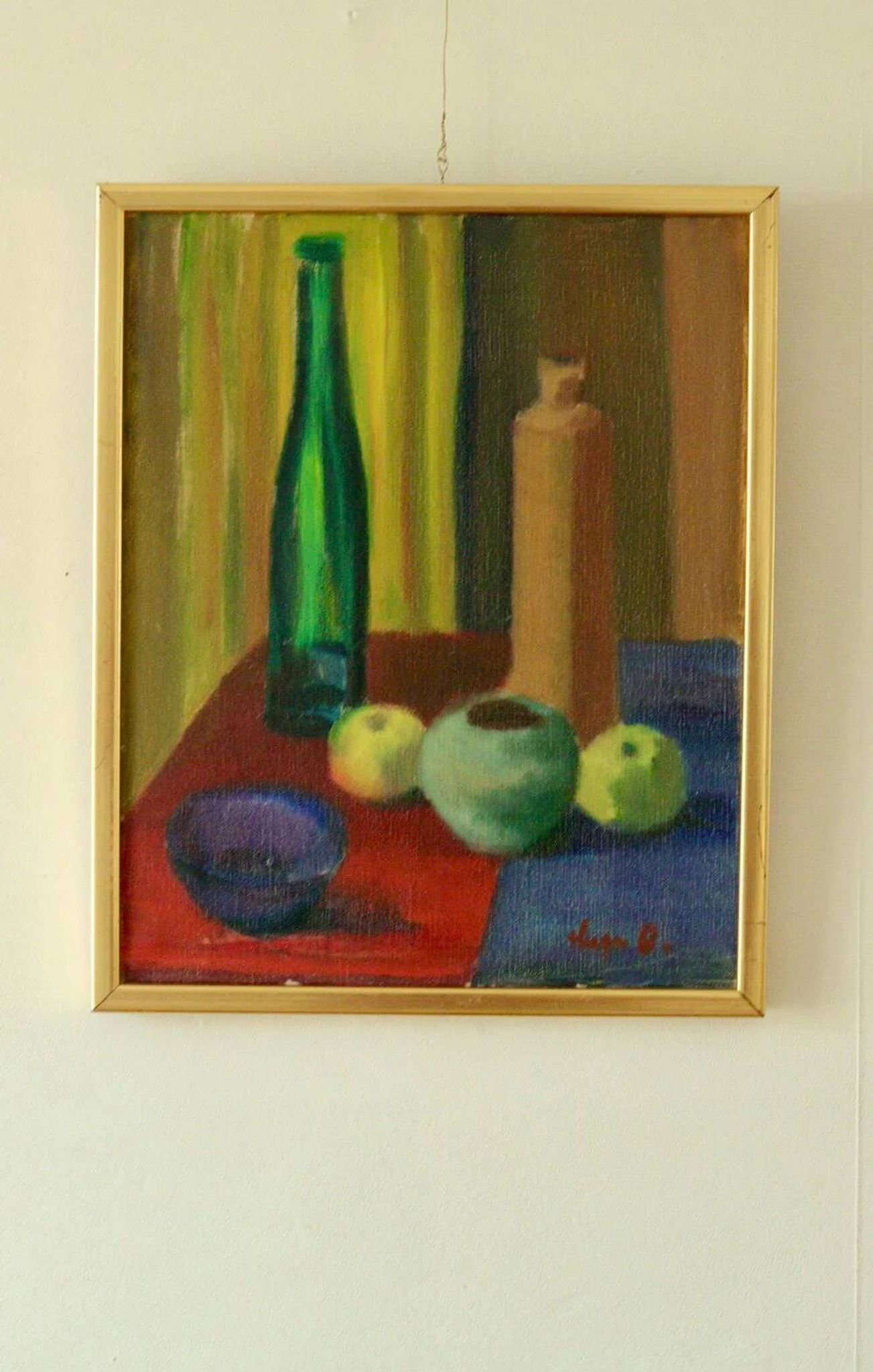 Oil on Swedish canvas "Still Life 'Bottles and Apples', Hugo Olson"