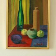 Oil on Swedish canvas "Still Life 'Bottles and Apples', Hugo Olson"
