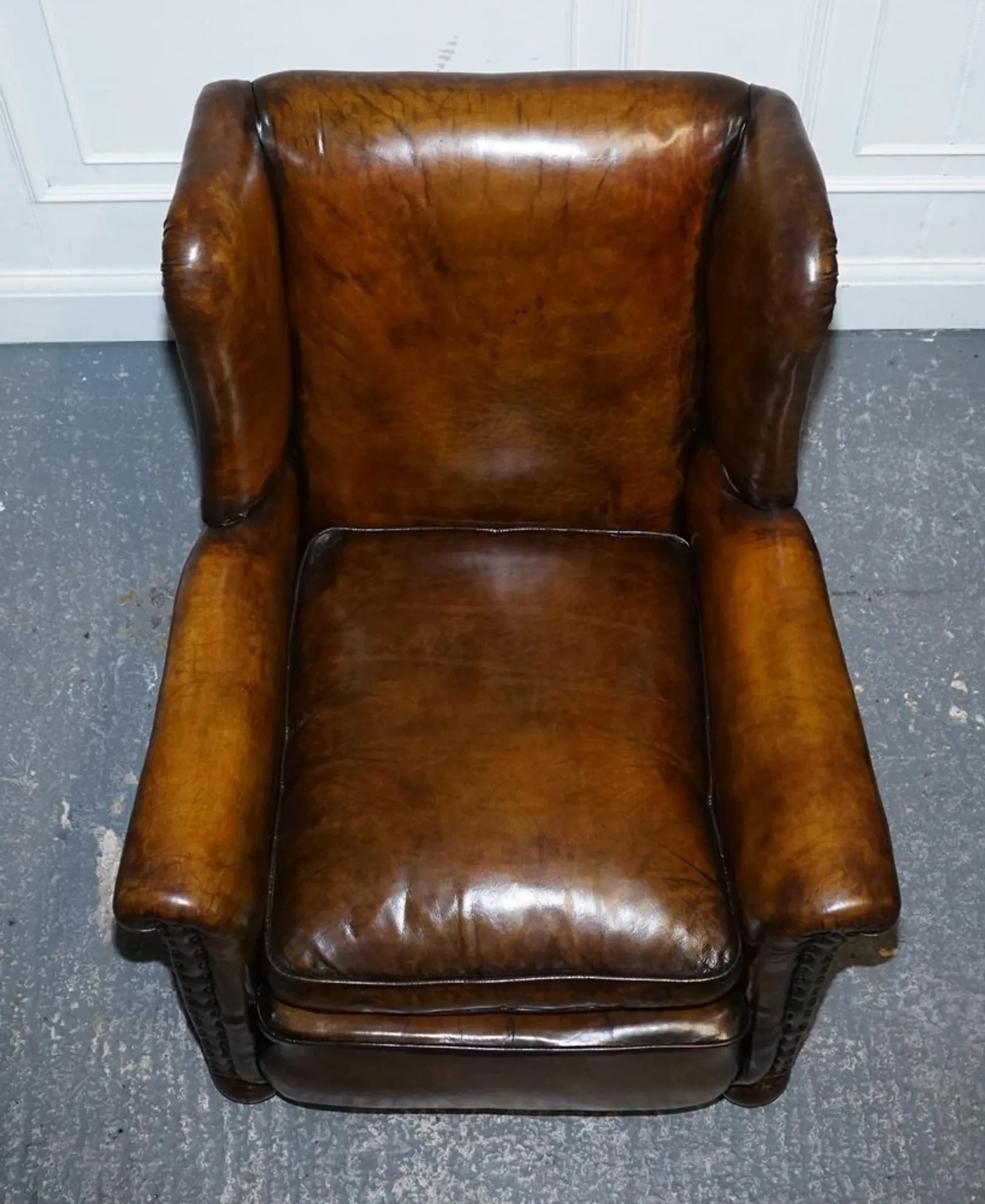 Victorian Hand-Dyed Brown Leather Reading Chair