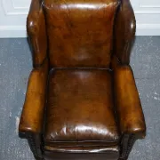 Victorian Hand-Dyed Brown Leather Reading Chair