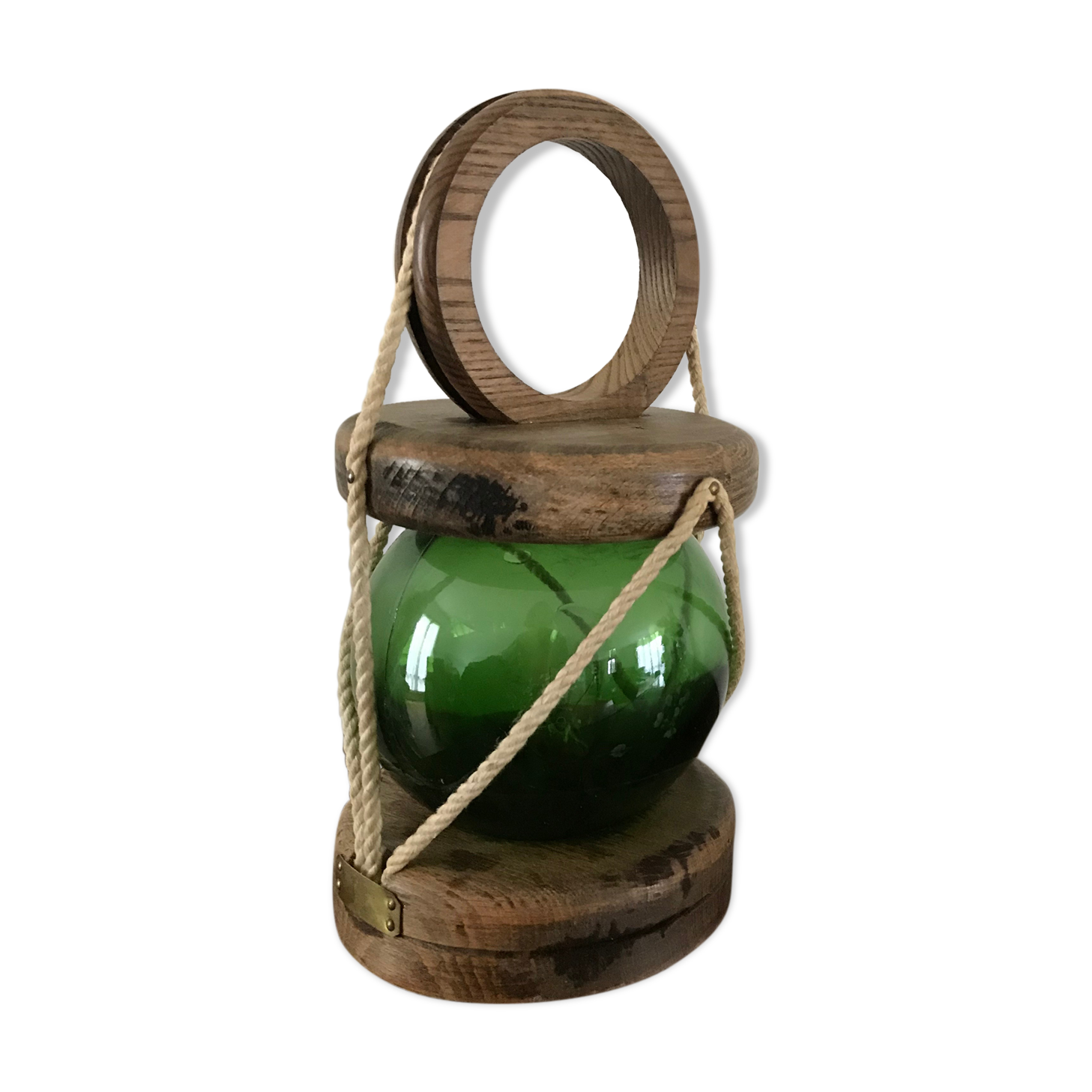 Lampe à poser type lanterne boule de pêcheur verte