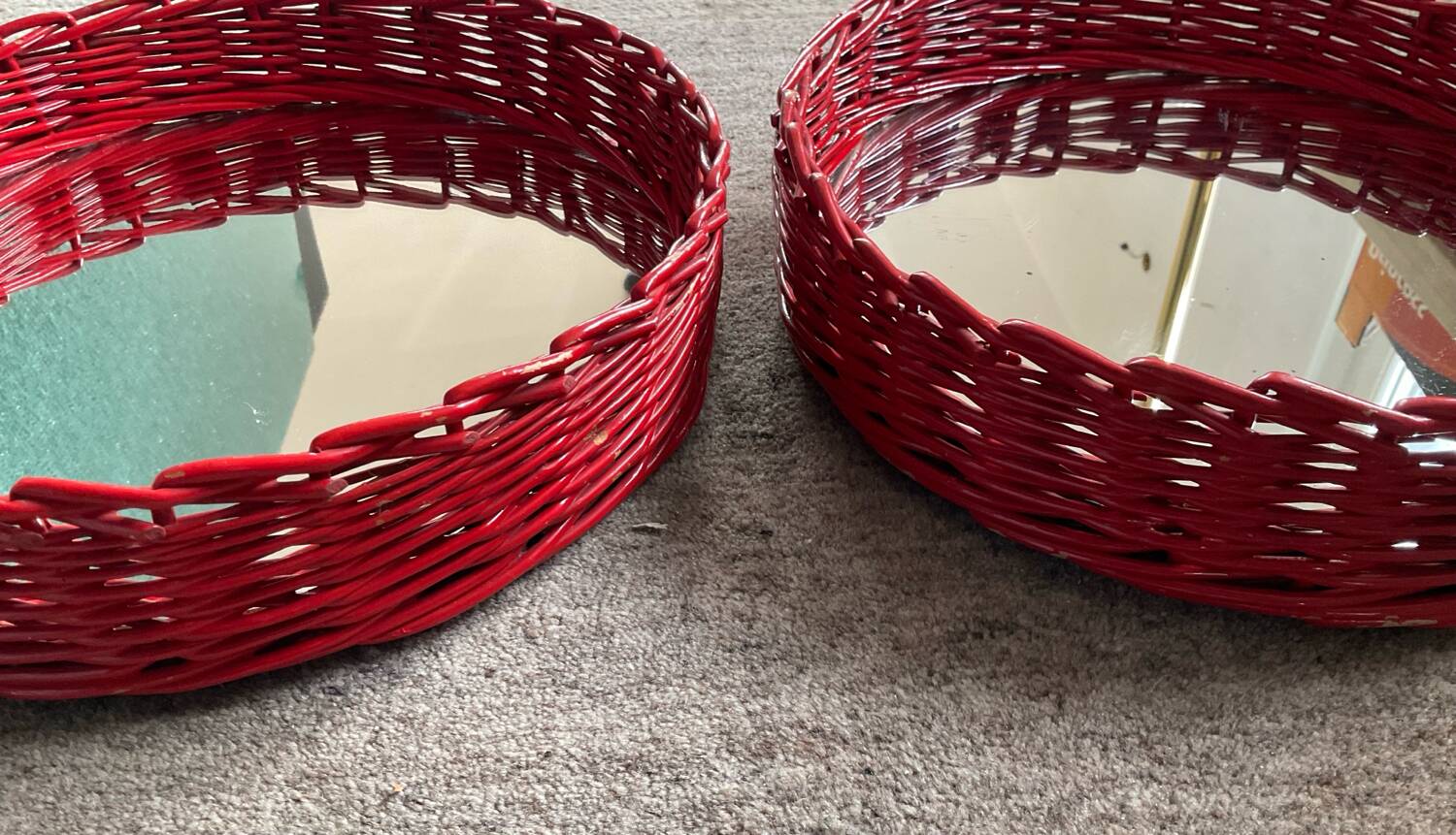 Pair of vintage rattan trays from the 1970s