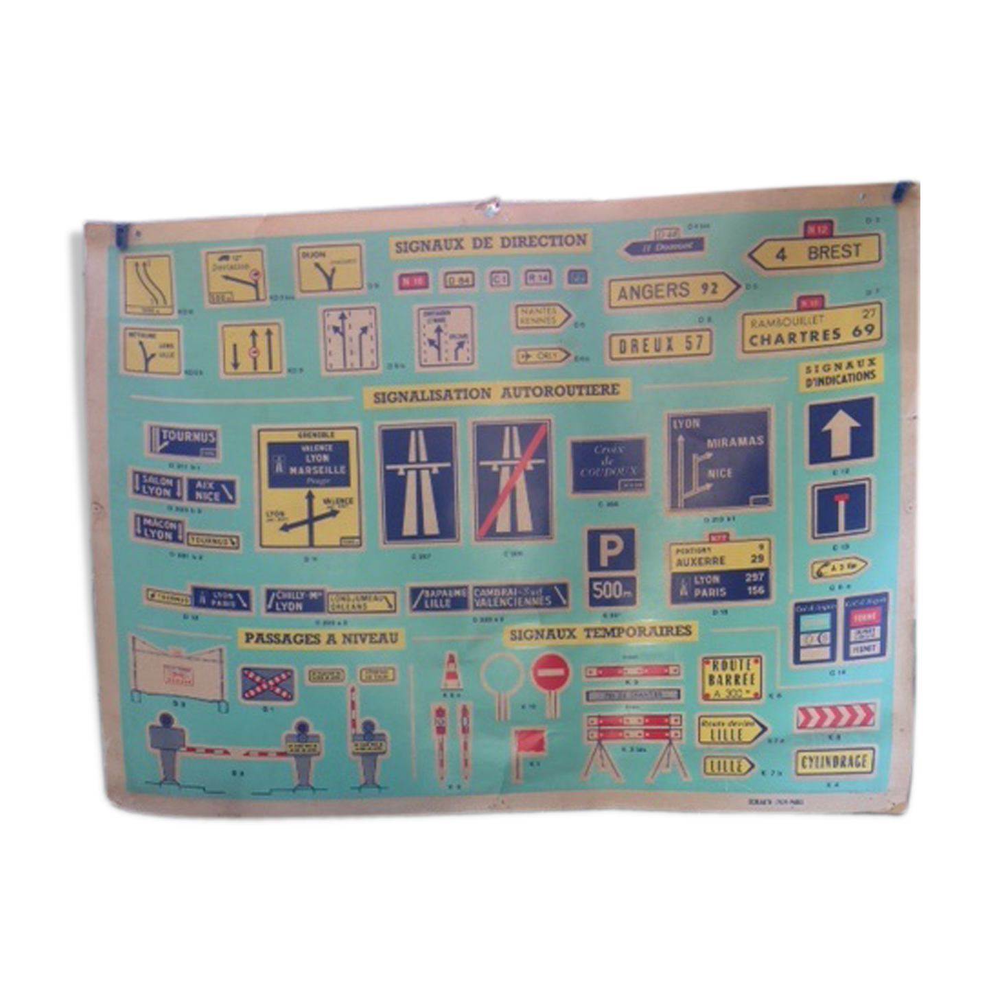 Former ecolauto Lyon-Paris school car poster, cardboard.