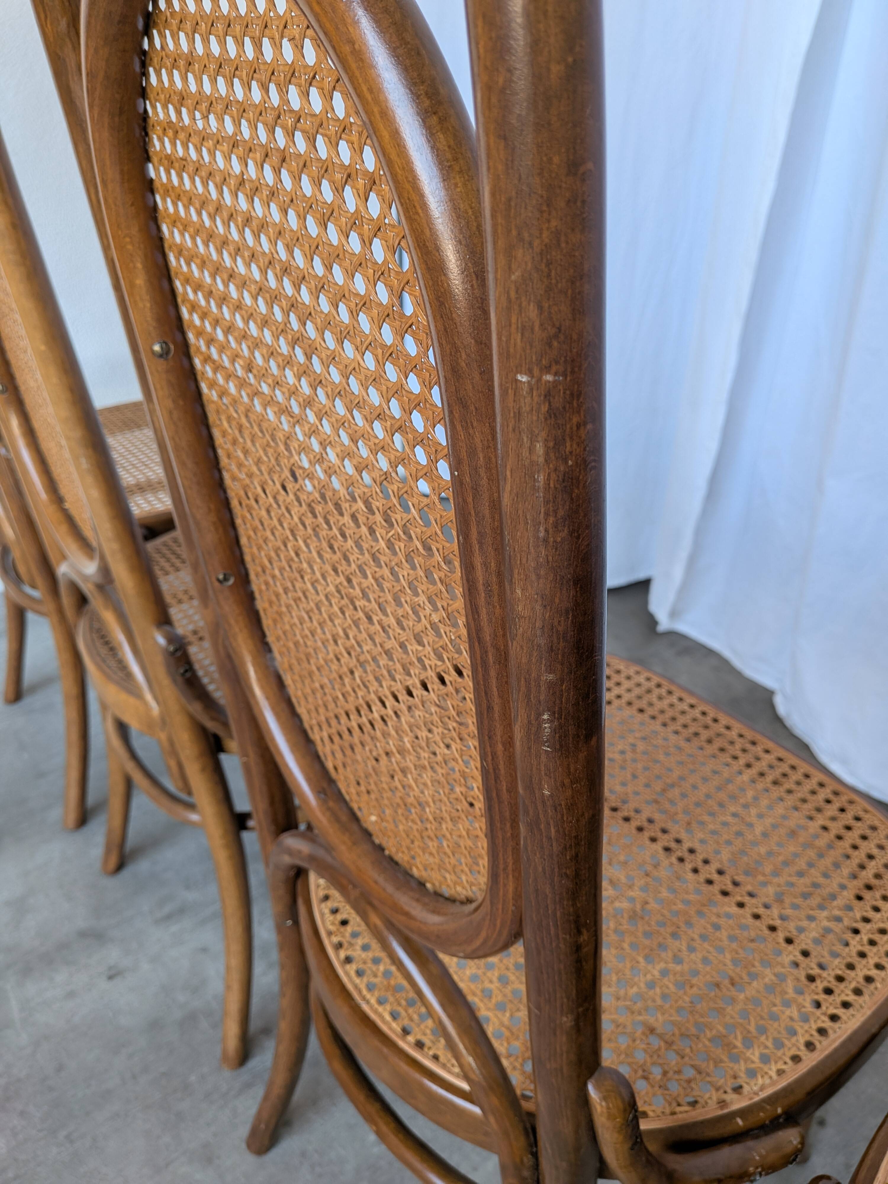 Set of 6 Mid-century Bentwood Cane Dining Chair, Thonet Style, 1970s Yugosl