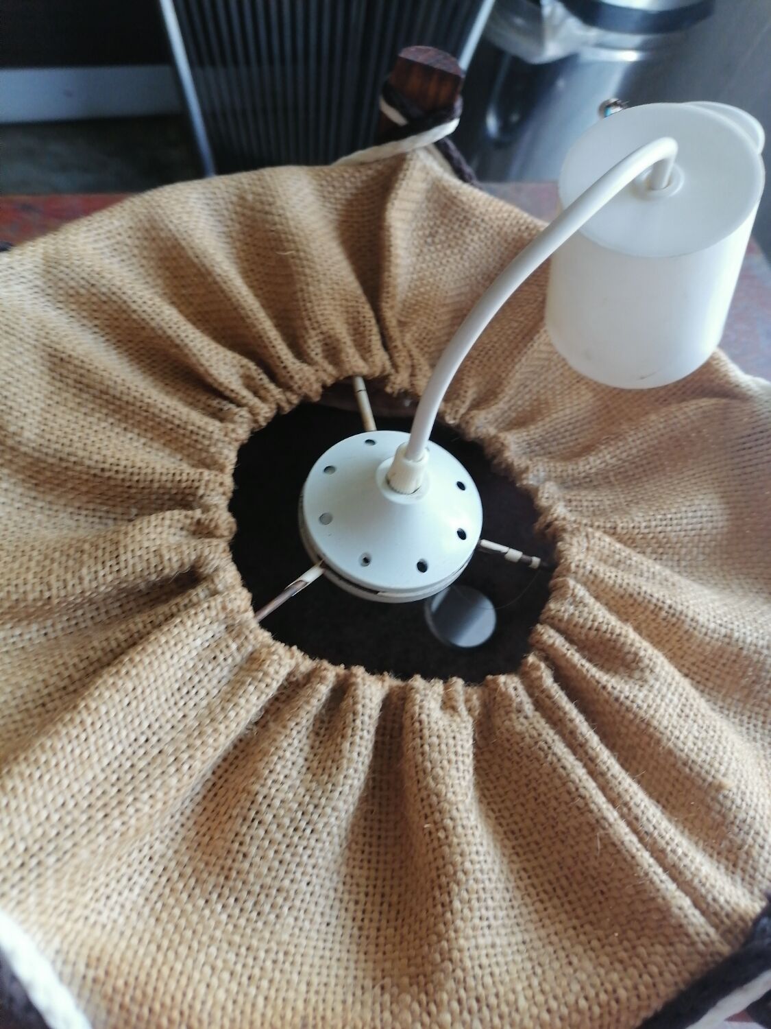 Small chandelier 1960 1970 canvas jute wood Scandinavian style