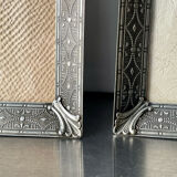 Pair identical vintage metal frames each 18.5 cm x 14.5 cm convex glass