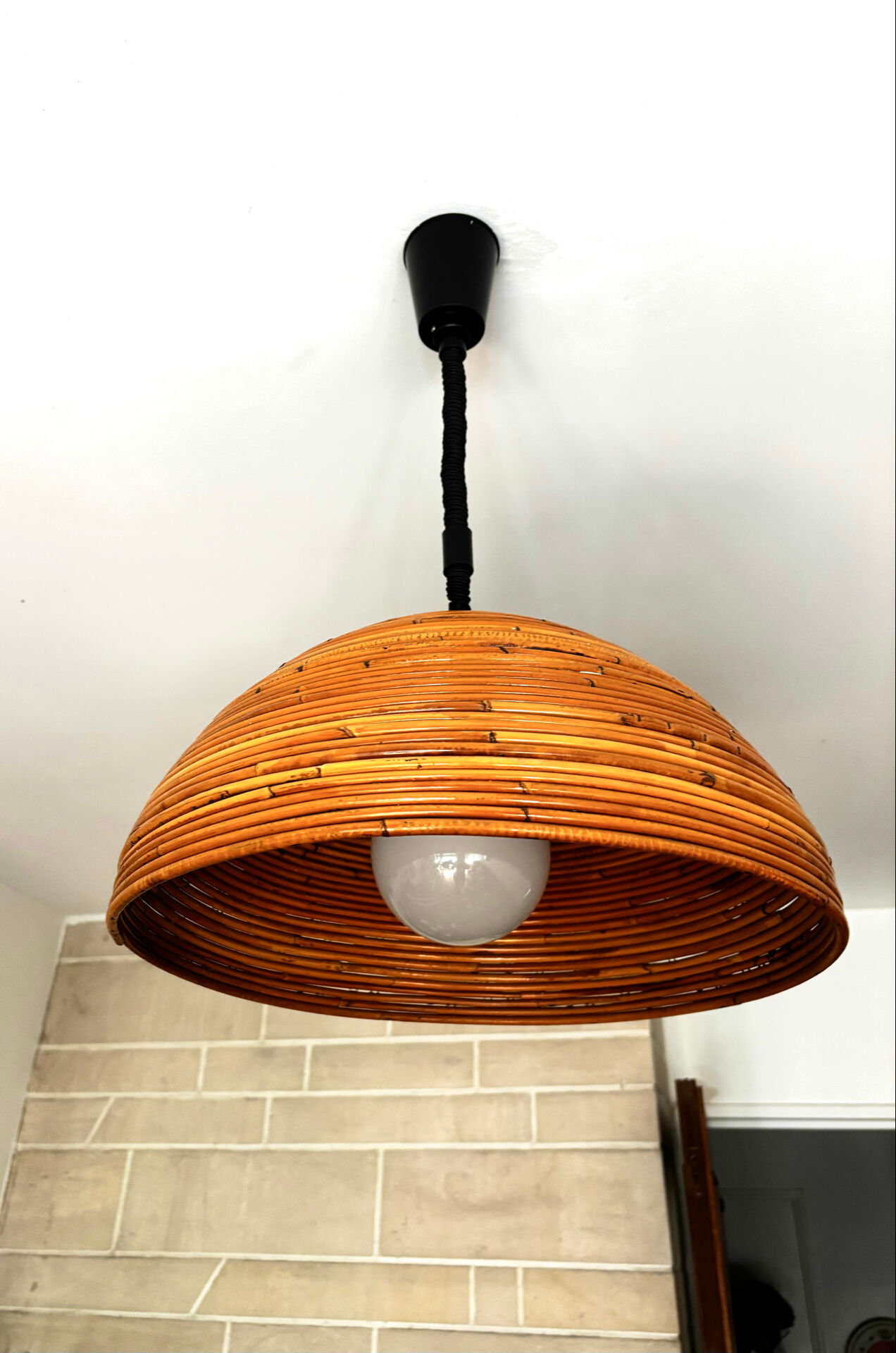 Large rattan pendant light from the 1970s.
