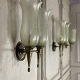 Suite of 4 wall lamps in bronze and murano glass, pier luigi colli and seguso, 1955