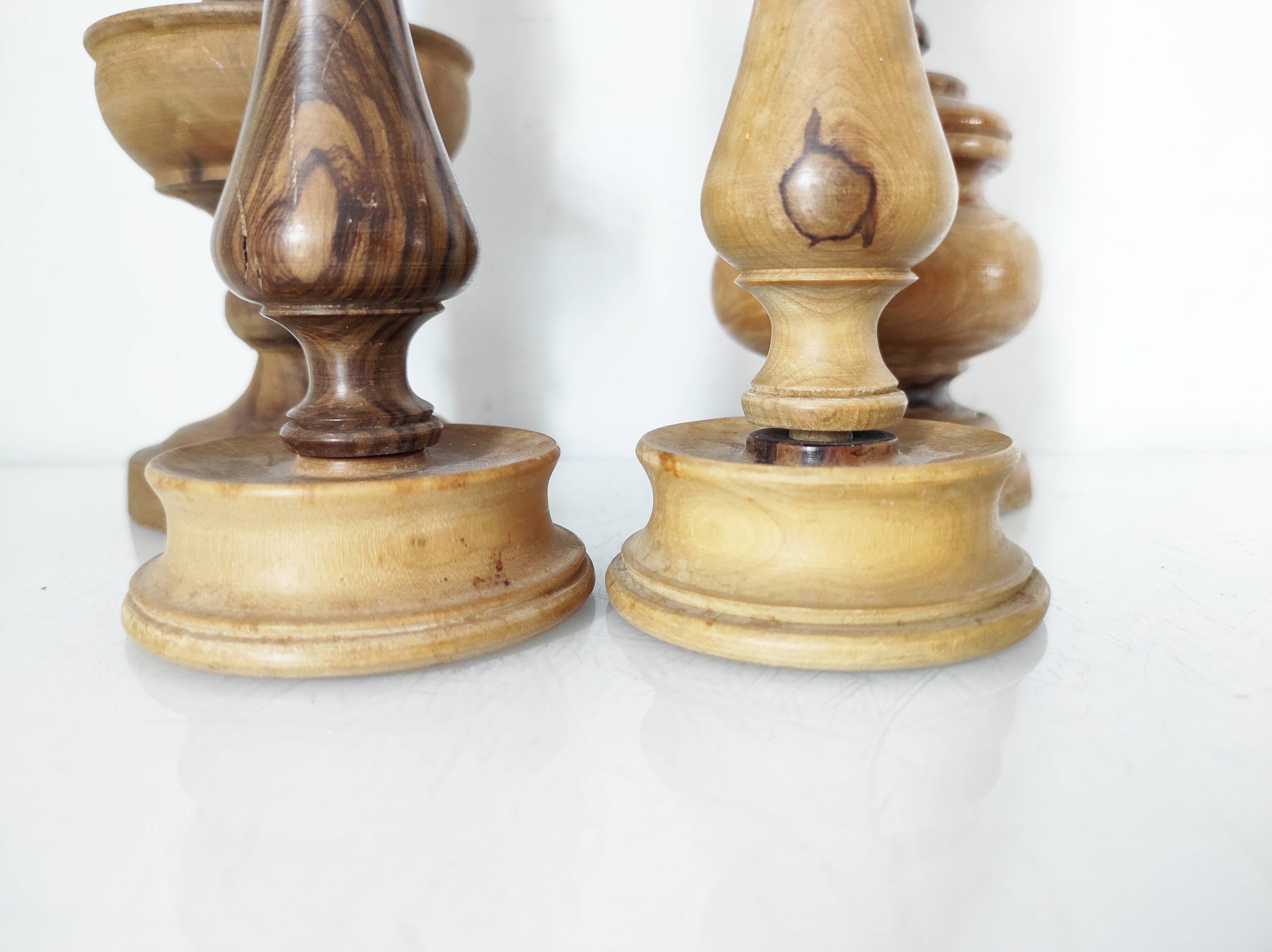 Set of 4 turned wooden candle holders