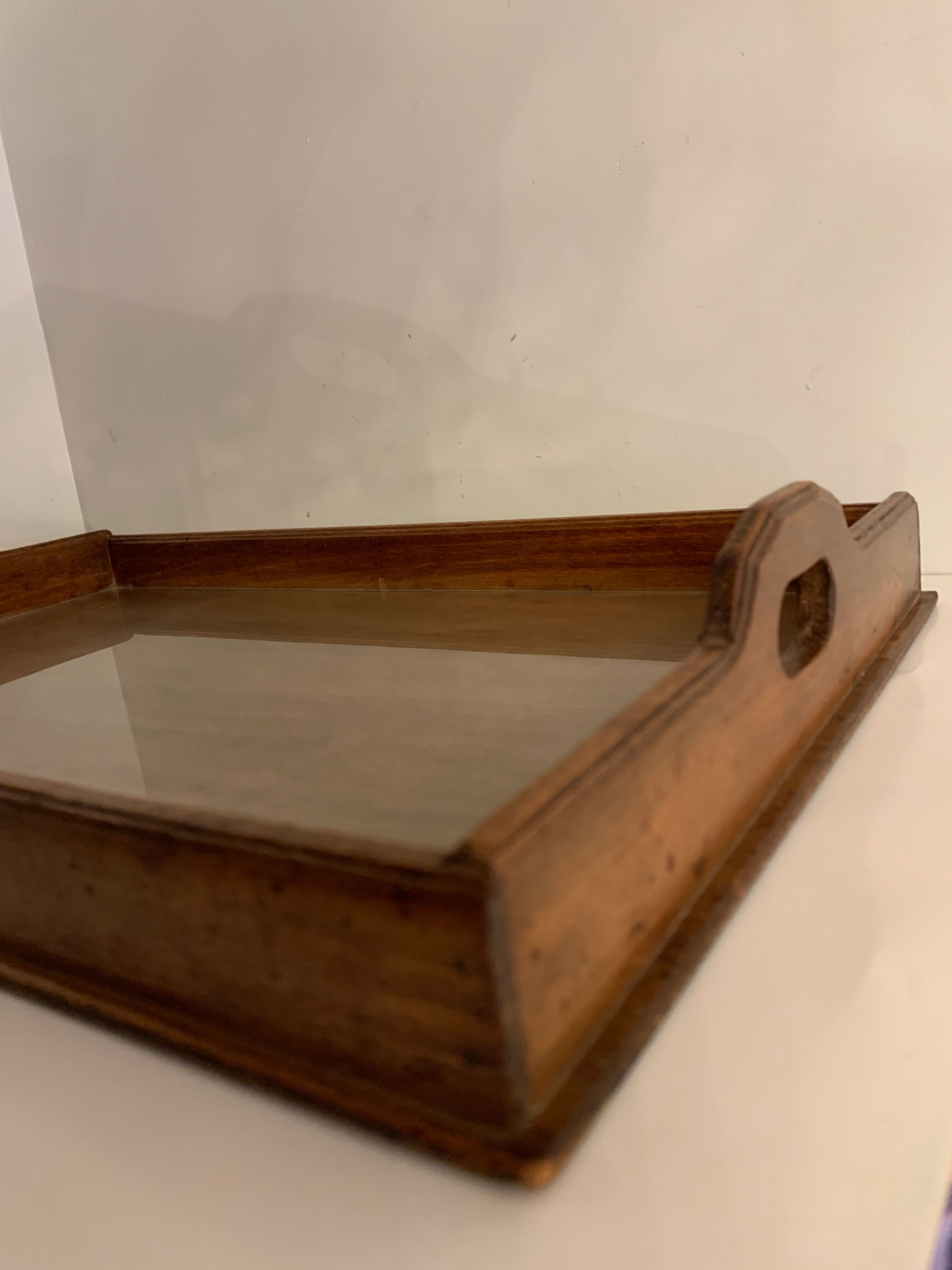 Old wooden and glass tray