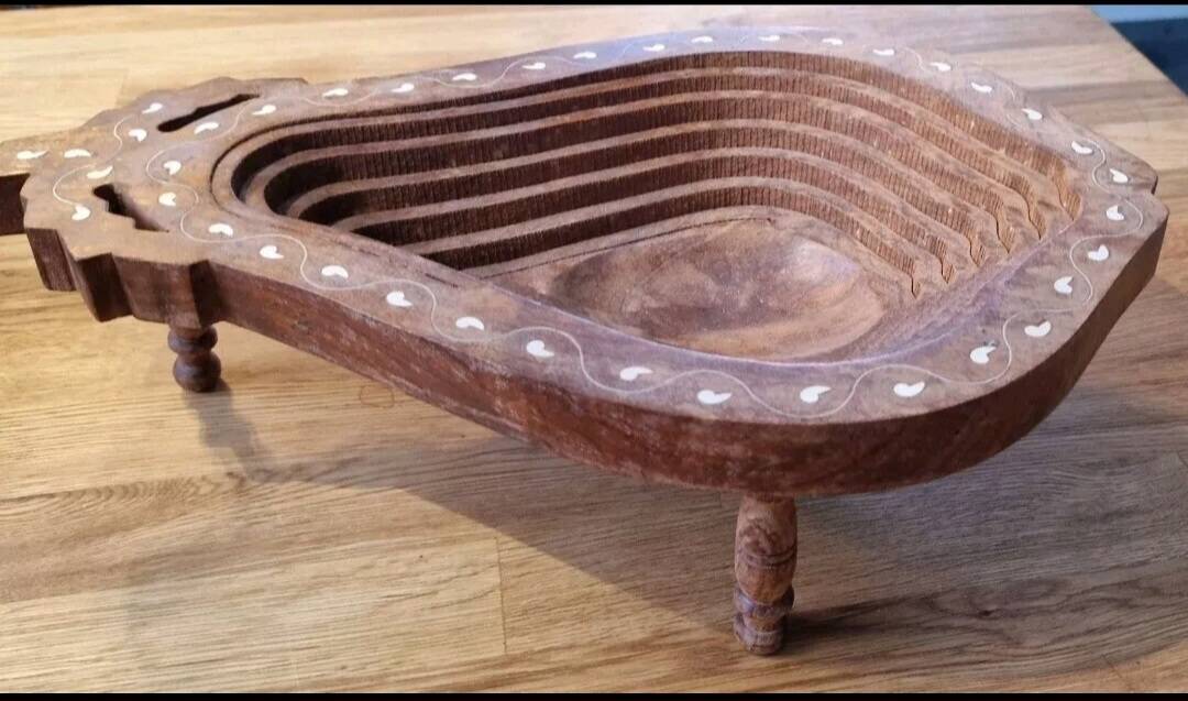 Vintage wooden fruit basket. Collection. Fruit shape.