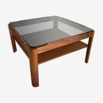 Teak coffee table and tinted glass
