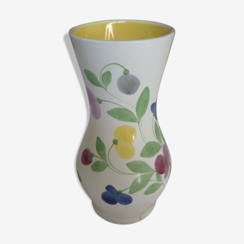 Vase vintage en faience de St Clement decor fleurs