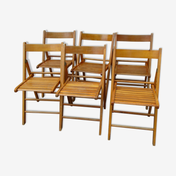 6 chaises pliantes bois vintage