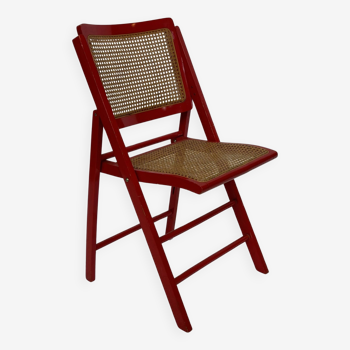 Vintage  Mid-Century Woven Cane Folding Chair  1960s in red cesca style