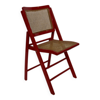 Vintage  Mid-Century Woven Cane Folding Chair  1960s in red cesca style