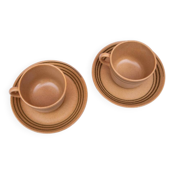 2 Sarreguemines stoneware cups and saucers