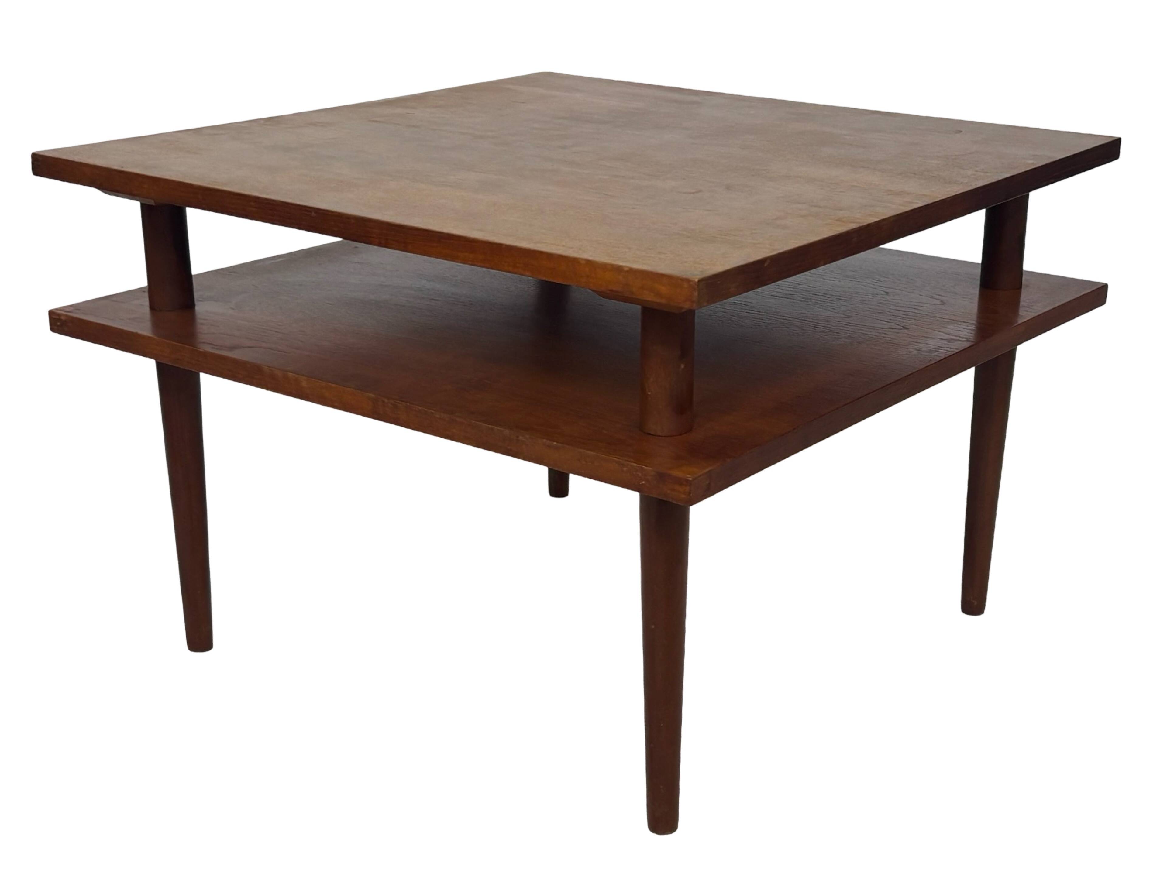 Vintage square coffee table in teak veneer, 1960s design