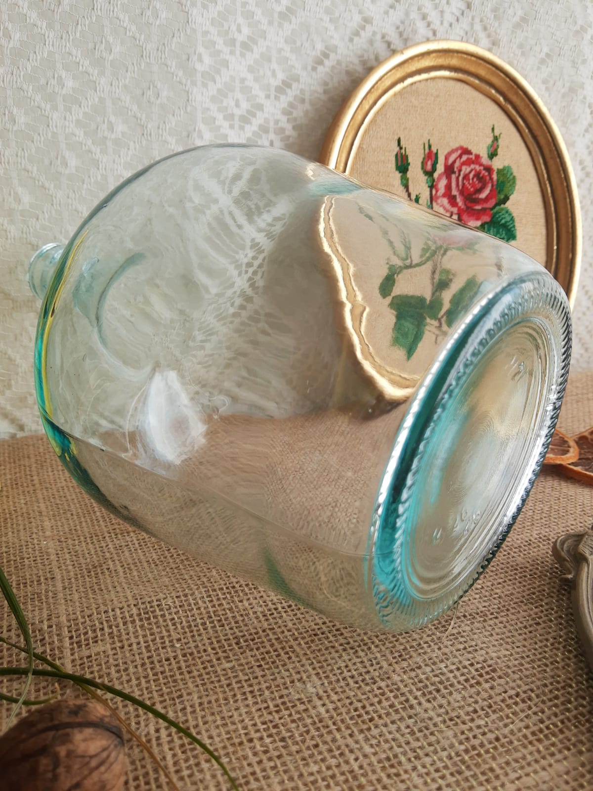 Demijohn in vintage transparent glass