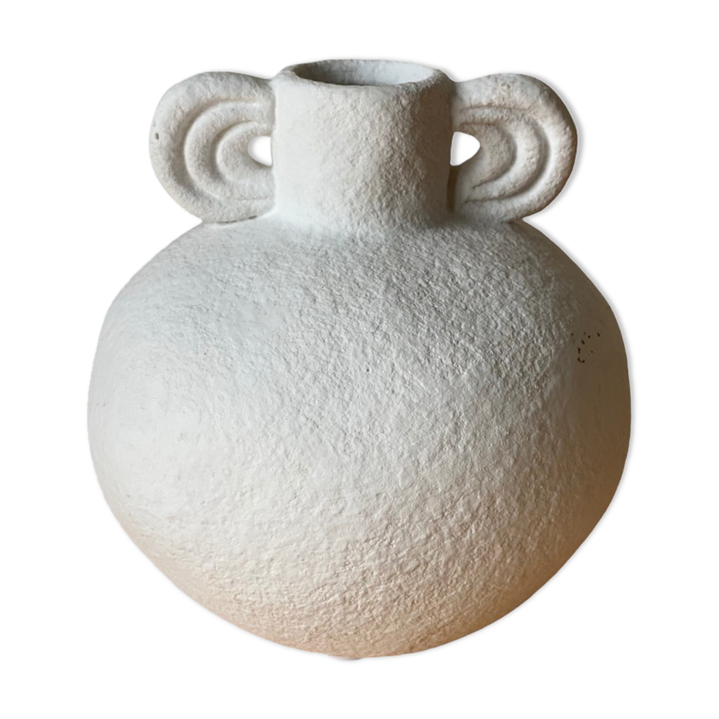Vase en platre blanc avec anses 11cm
