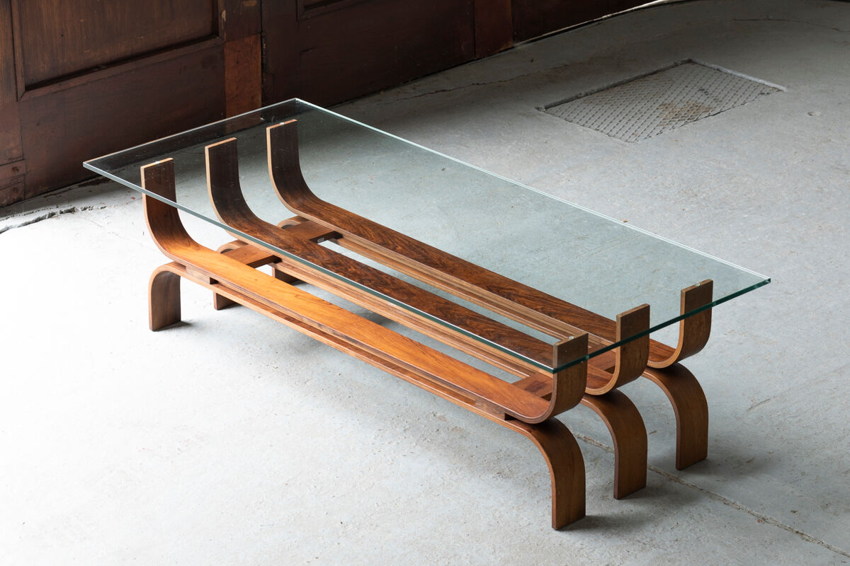 Coffee table with a steam-bent base by Ilse Möbel, 1960’s