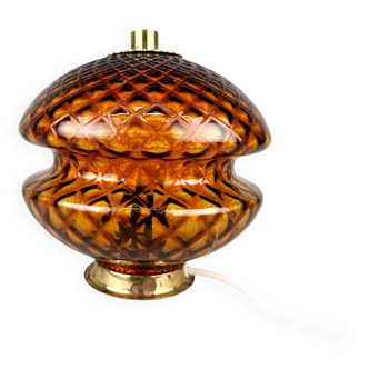 Lampe de table en verre et laiton des années 1960 par Jablonec Glassworks, Tchécoslovaquie