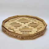 Rattan straw bamboo serving tray French vintage 70s