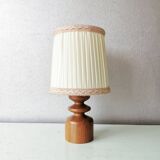 Danish wooden lamp with pleated fabric lampshade, 1970