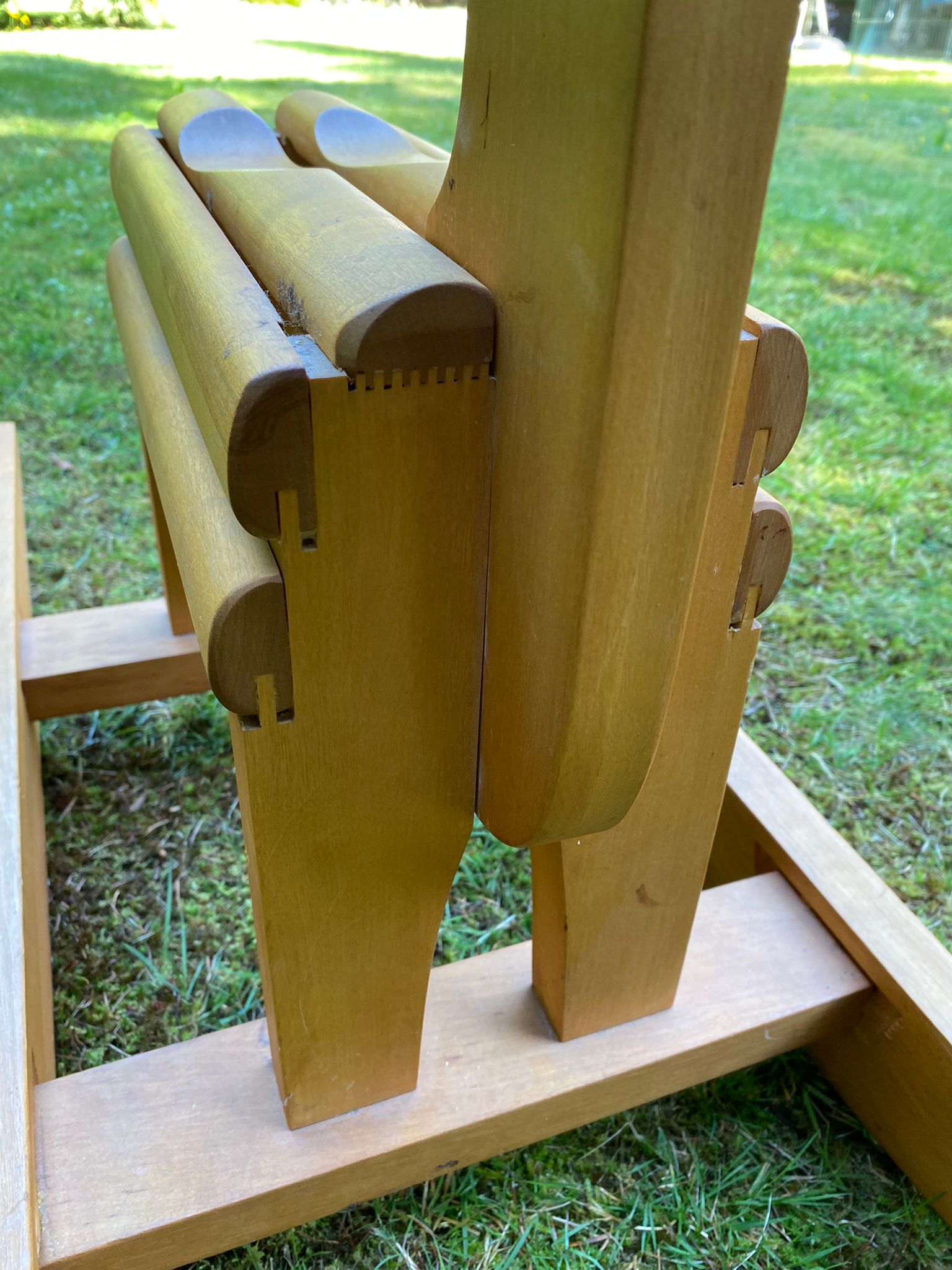 Vintage leather and pinewood rocking horse, giraffe, ca. 1970s
