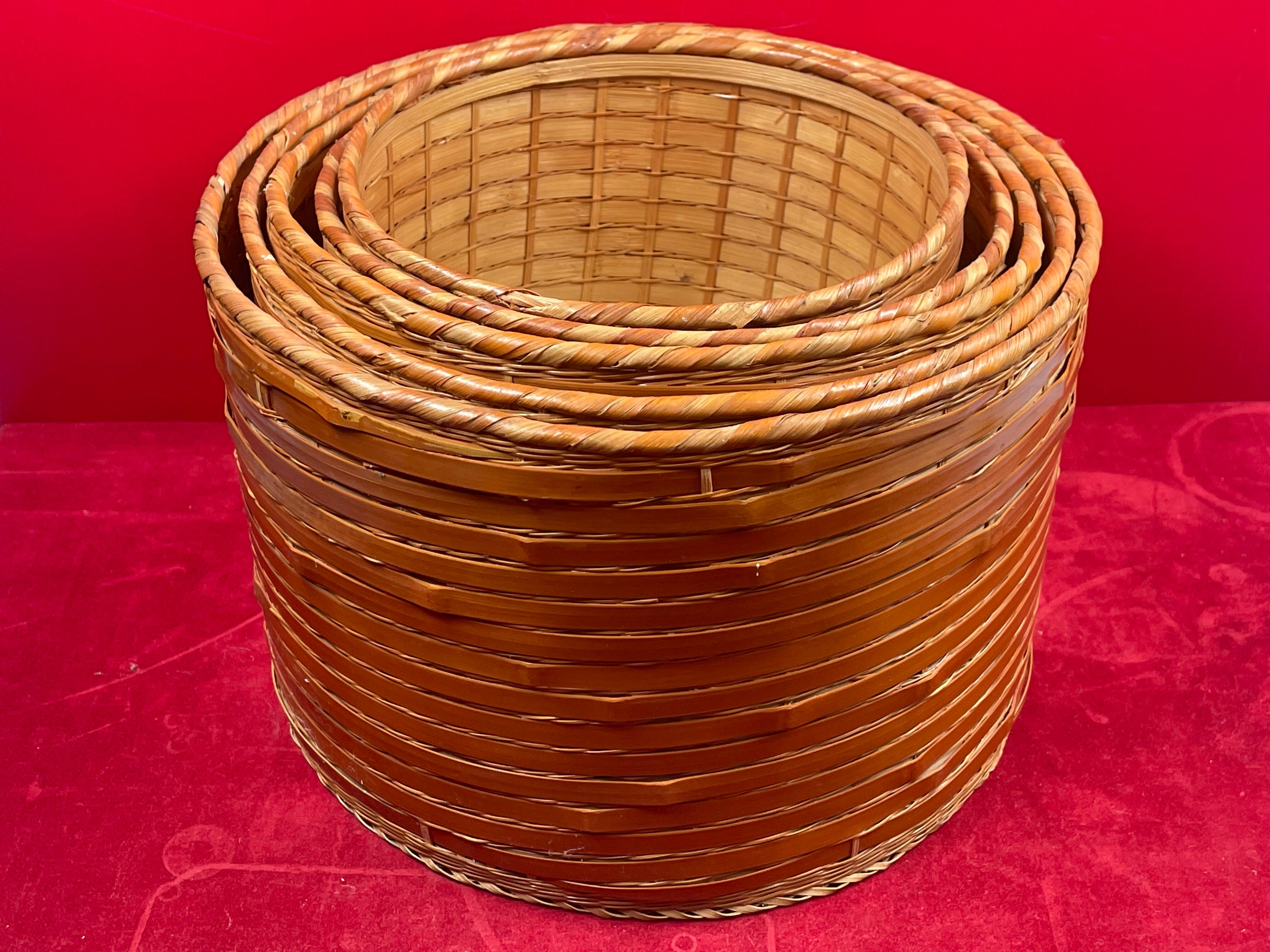 Set of 5 chinese pot covers in wicker and split bamboo