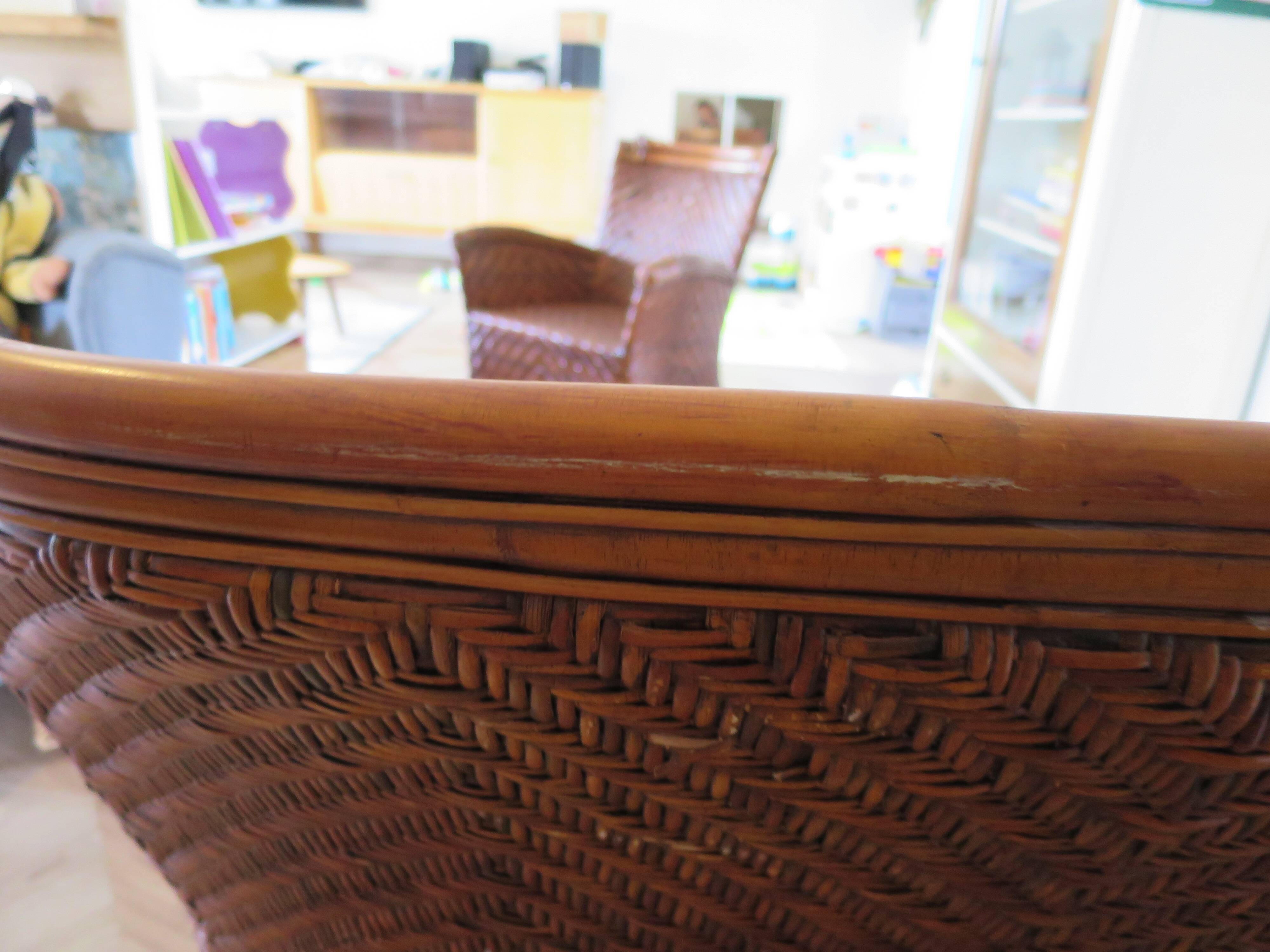 Two-seater banquette in woven rattan, wood and bamboo, 1980s.