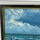 Tableau ancien mer enfants signé vintage