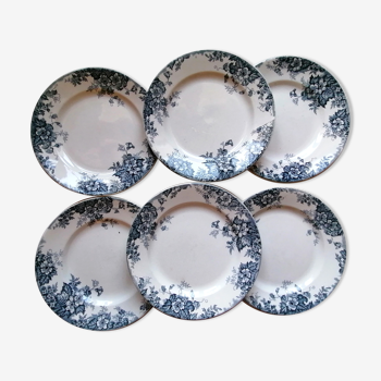 6 assiettes plates moulin des loups terre de fer bleu et blanc