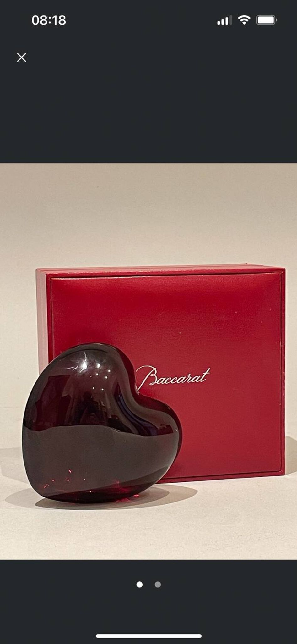 Baccarat red heart “amor” in crystal, stamped paperweight