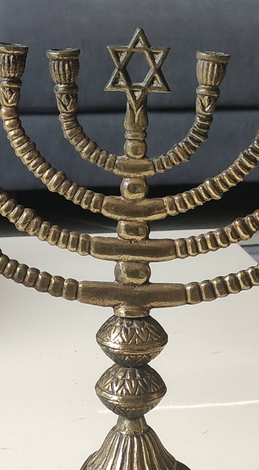 Large Menorah/Hebrew Chandelier with 8 branches. Star of David. Bronze.