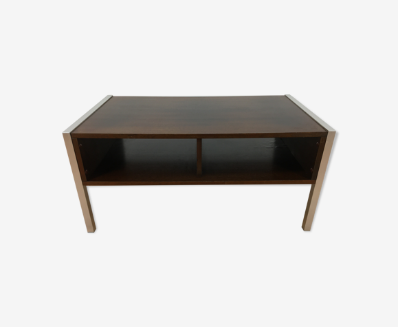 Table basse bois et aluminium années 70