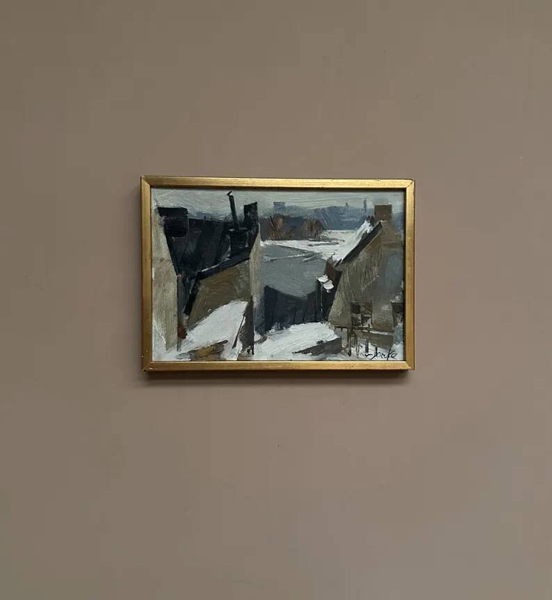 Original Dutch Oil on Canvas – “Rooftops” by Adrian van Arkel (1924–2006)