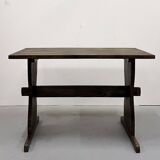 Solid pine table, brutalist style, removable - 70s