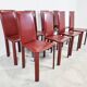 Red leather dining chairs by De Couro Brazil, 1980s - set of 8
