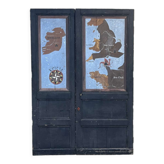 Paire de portes du début xxème avec la carte des pays celtique illustrée