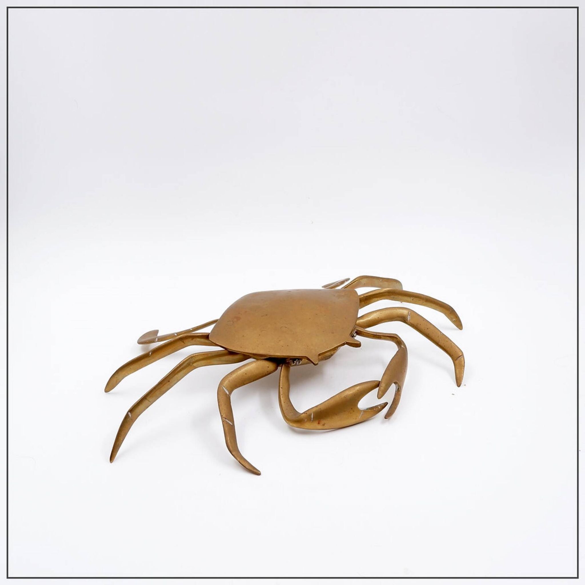 Brass trinket box in the shape of a blue crab, 1960s