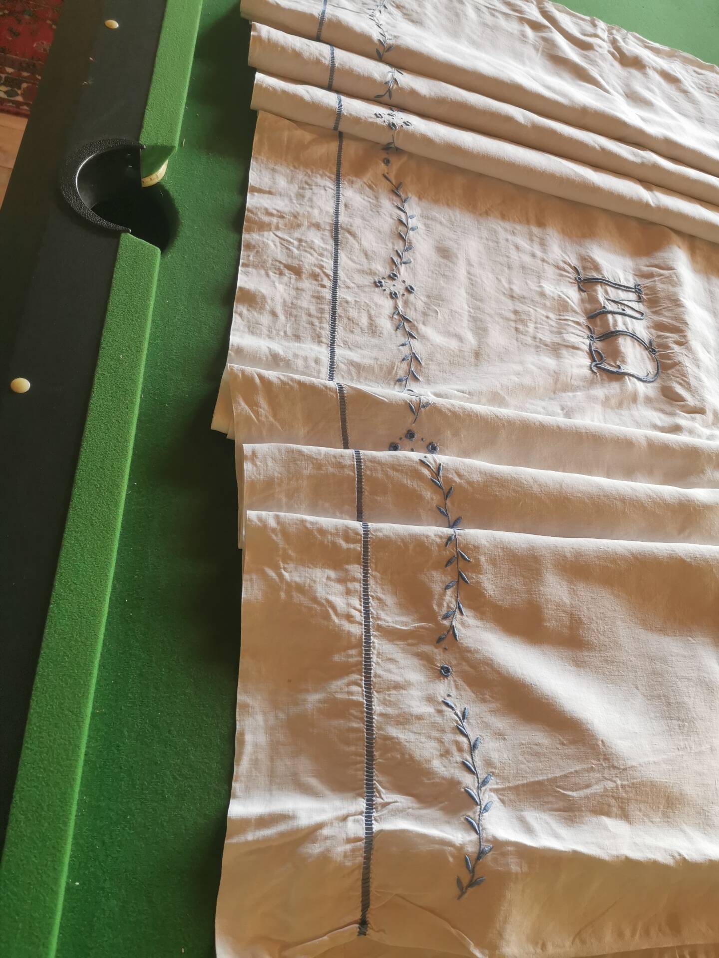 Drap ancien en lin monogrammé 3,20x2,30 m