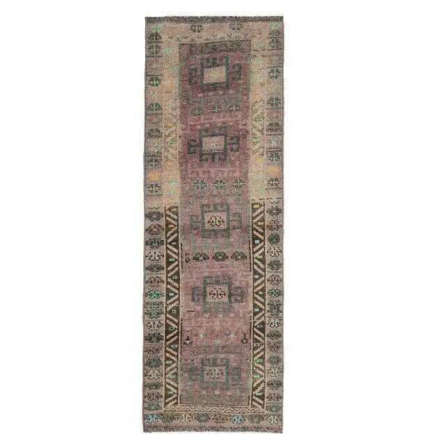 Vintage Turkish Oushak Handmade Wool Cotton Purple Runner Rug 80x260
